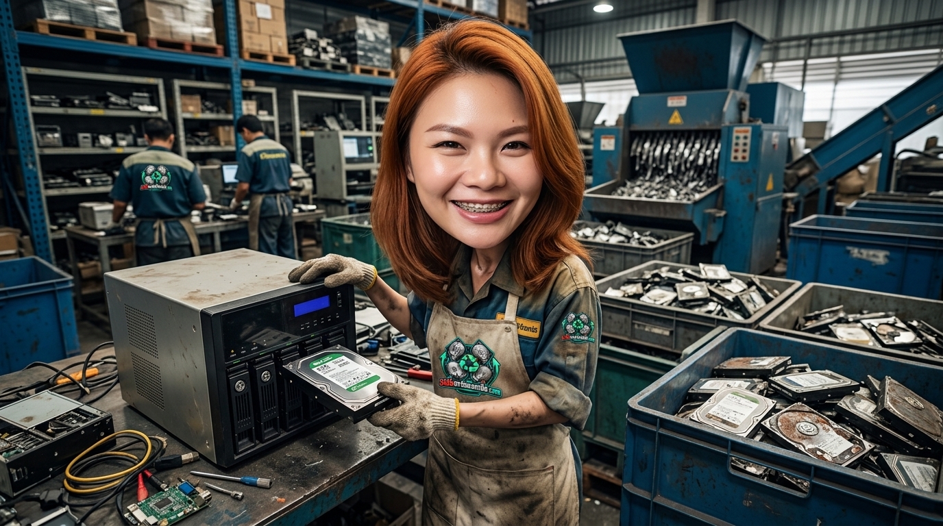 ฮาร์ดดิสก์ NAS ที่มีอาการ Health ต่ำ วางบนโต๊ะทำงานพร้อมสำหรับการตรวจสอบและสำรองข้อมูล