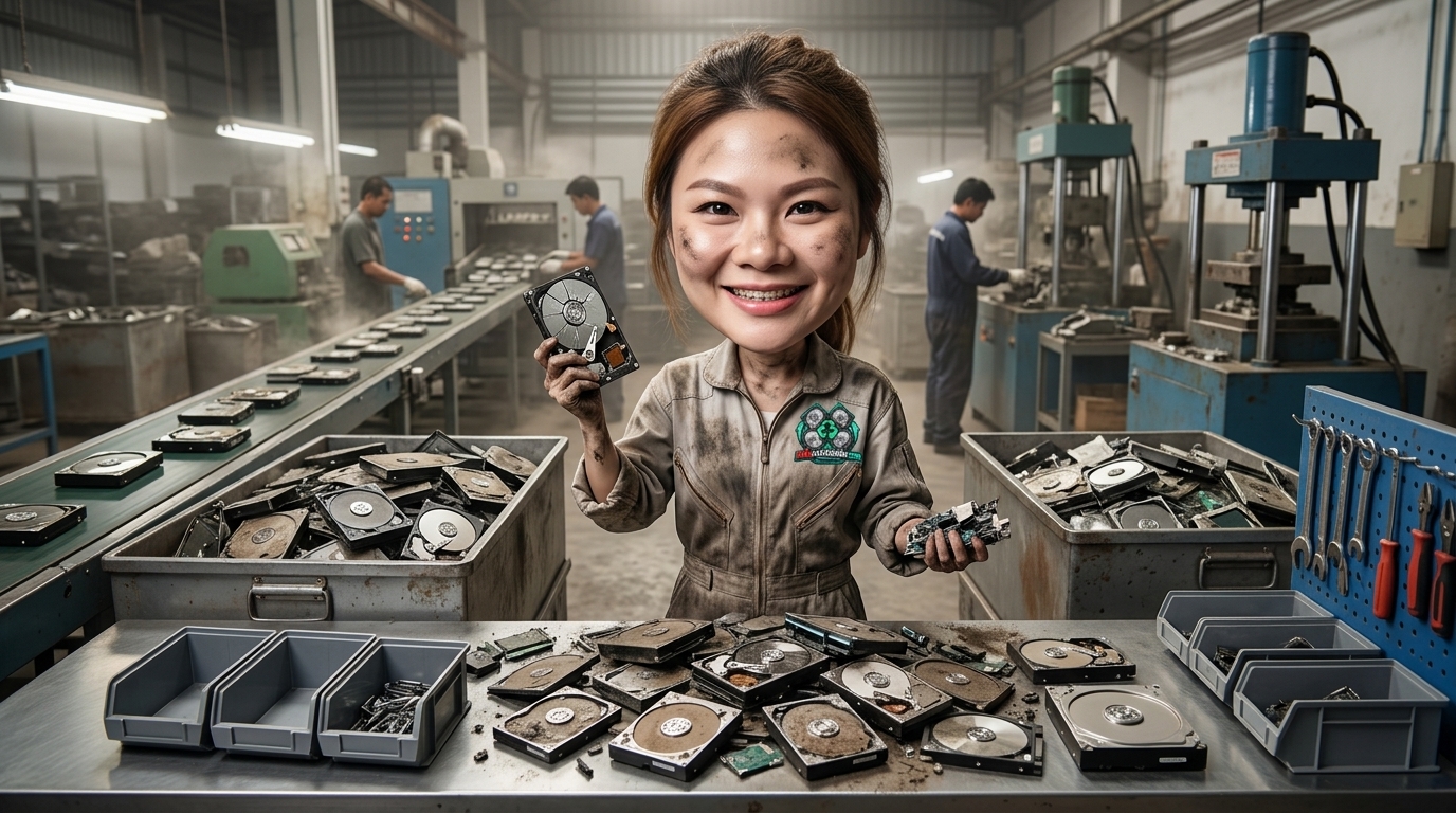 การเตรียมฮาร์ดดิสก์และ SSD เสียในห้องไอทีสำนักงานเพื่อรอการส่งมอบและประเมินราคา