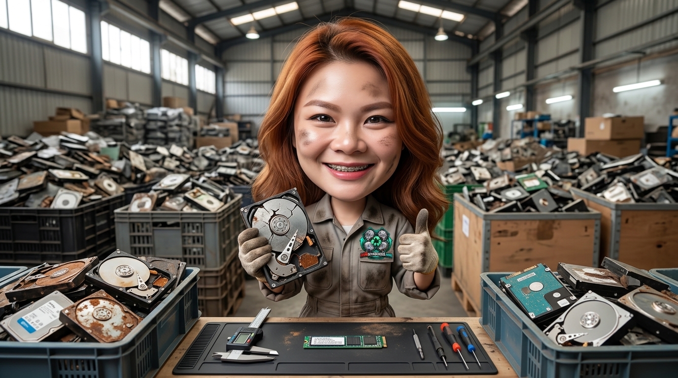 SSD M.2 วางบนโต๊ะทำงานช่างเทคนิคสำหรับการตรวจสอบปัญหาฮาร์ดแวร์